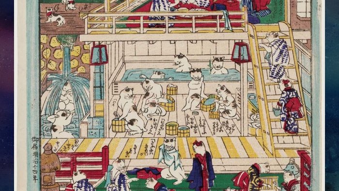 Cat Bathhouse by Utagawa Kunitoshi