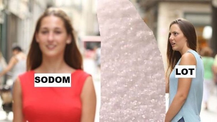 Distracted boyfriend meme, Lot's Wife version